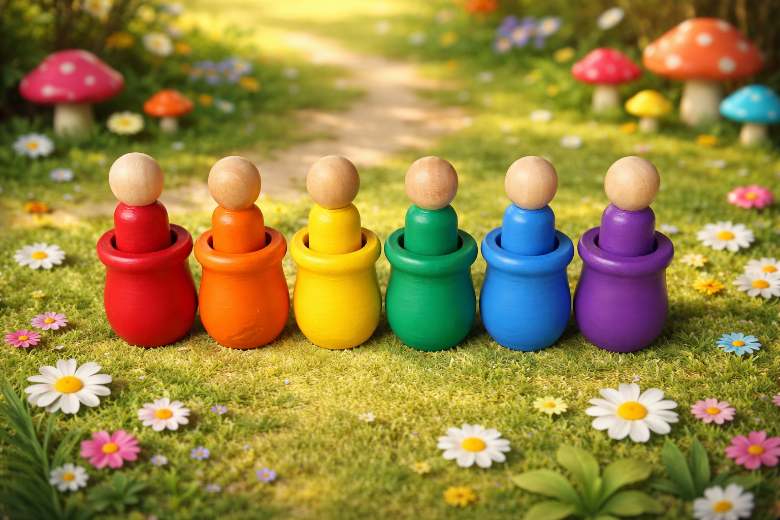 Rainbow wooden peg dolls – Set of 6