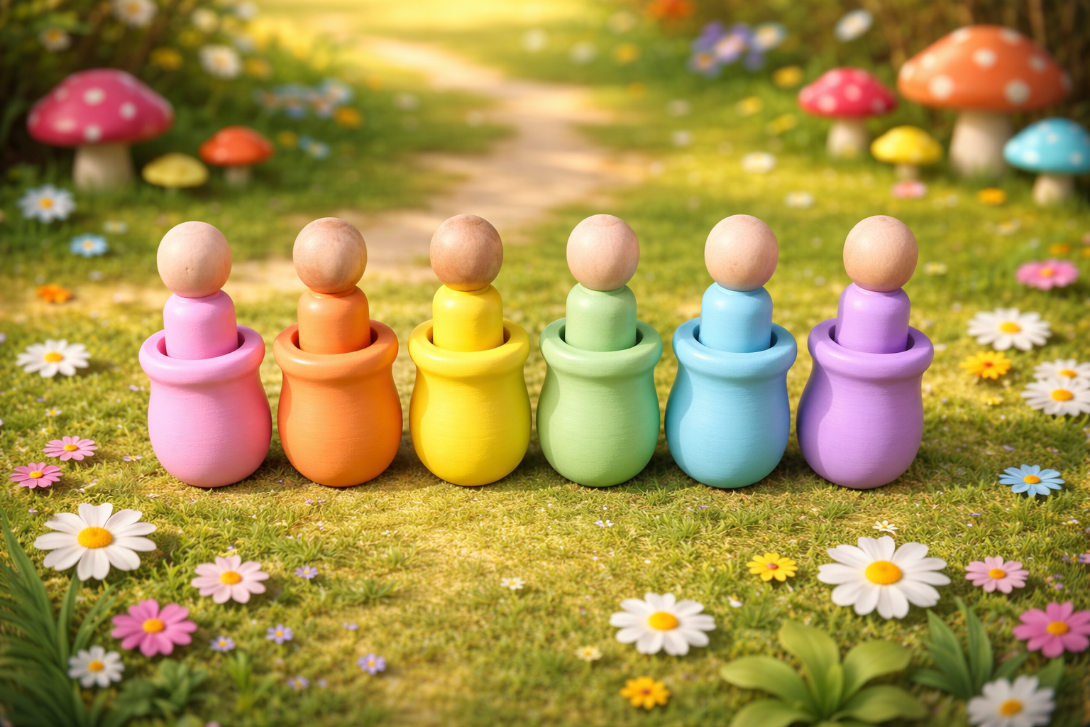 Rainbow wooden peg dolls – Set of 6