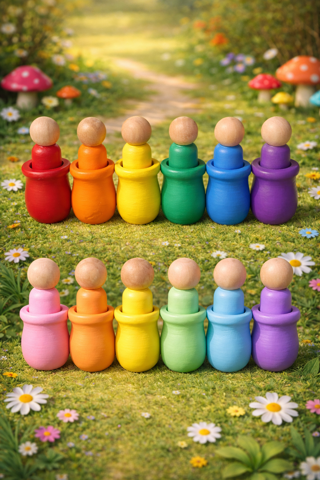 Rainbow wooden peg dolls – Set of 6